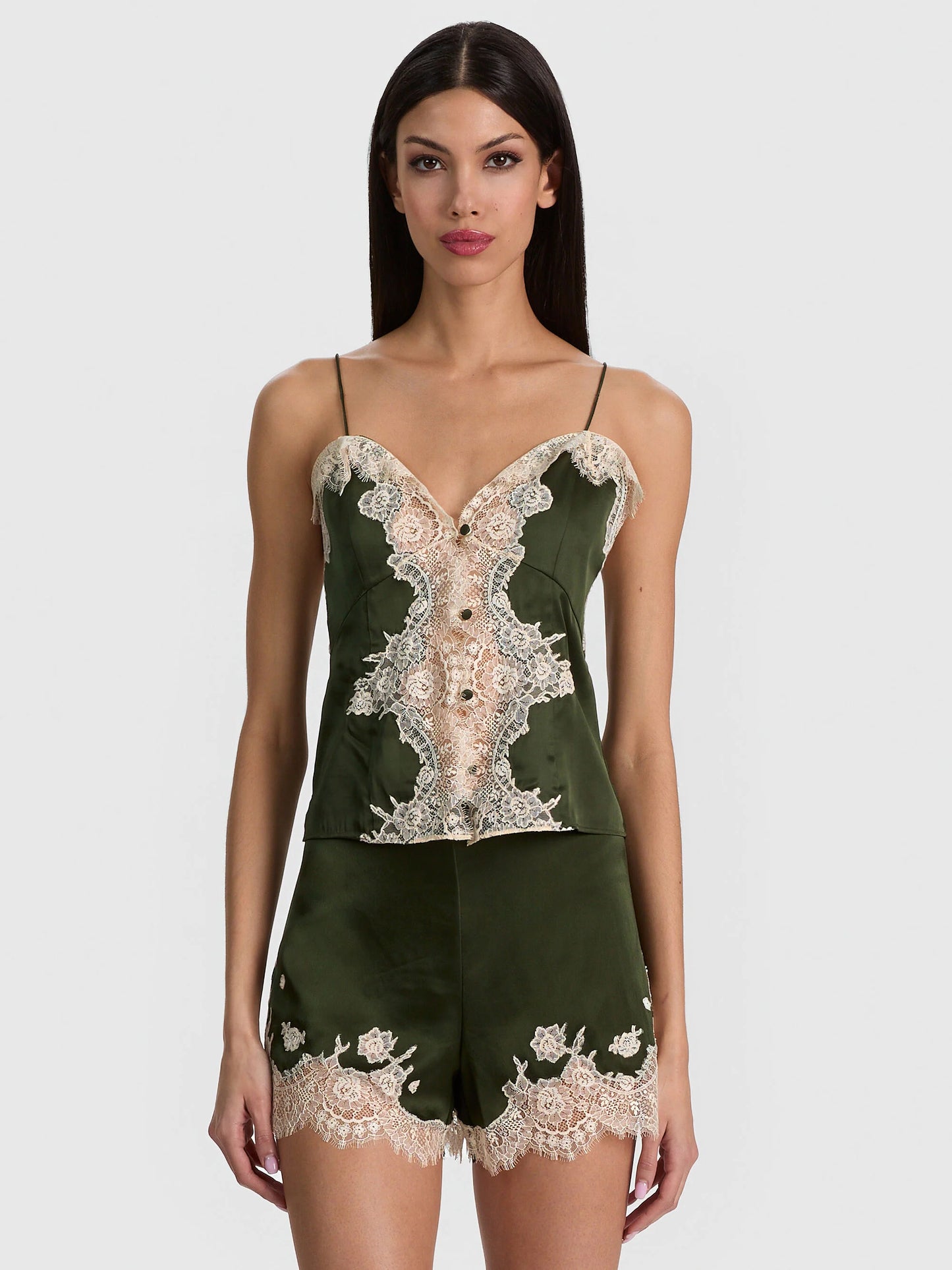 Julietta Lace Slip Top Dark Fern - Alice + Olivia