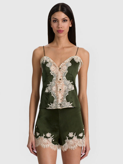Julietta Lace Slip Top Dark Fern - Alice + Olivia