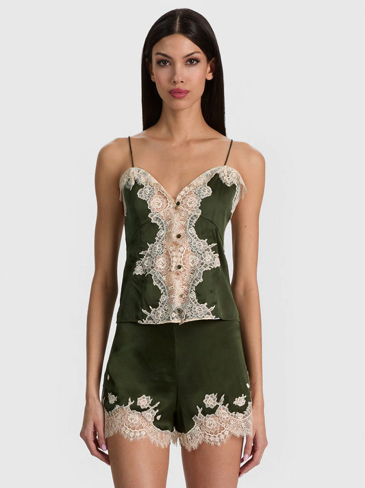 Julietta Lace Slip Top Dark Fern - Alice + Olivia