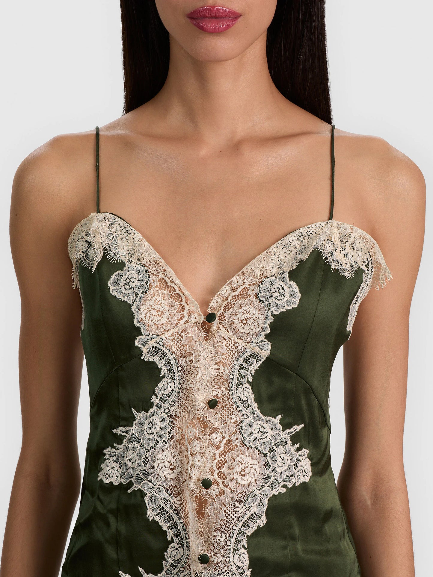 Julietta Lace Slip Top Dark Fern - Alice + Olivia