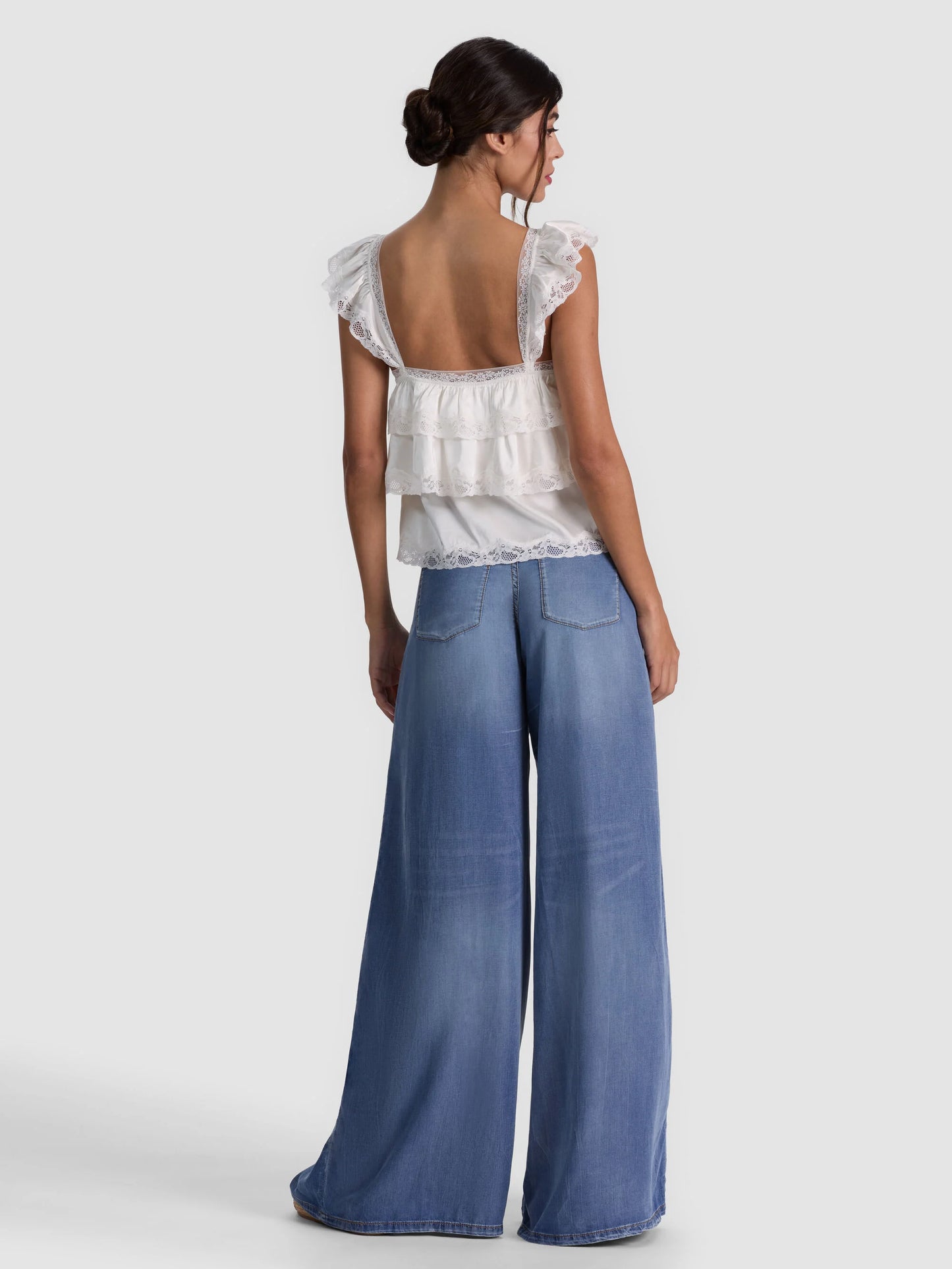Sylvie Tiered Lace Blouse Vanilla - Alice + Olivia