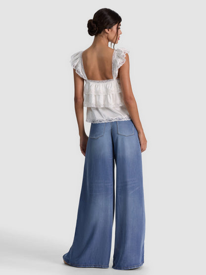 Sylvie Tiered Lace Blouse Vanilla - Alice + Olivia