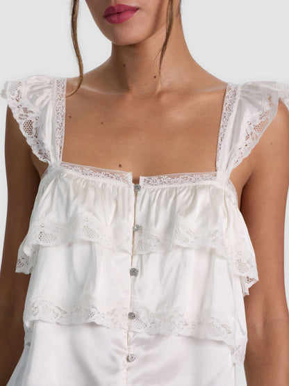 Sylvie Tiered Lace Blouse Vanilla - Alice + Olivia