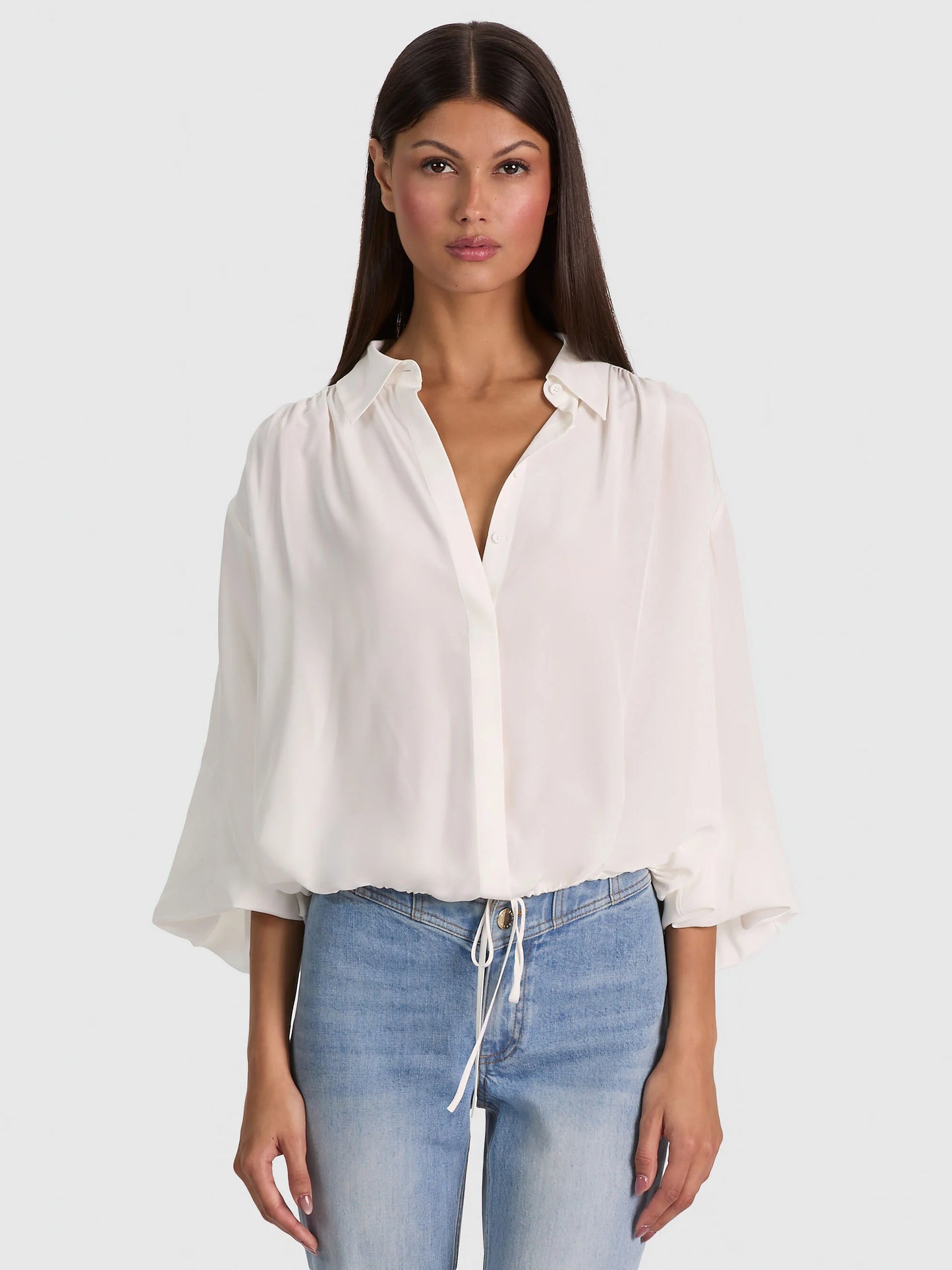 Margaux Tie Front Blouse Off White - Alice + Olivia