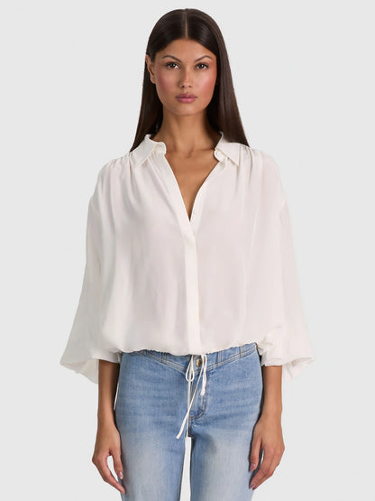 Margaux Tie Front Blouse Off White - Alice + Olivia
