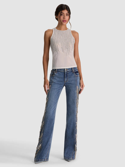 Pania Embellished Tank Off White/Clear Crystal - Alice + Olivia
