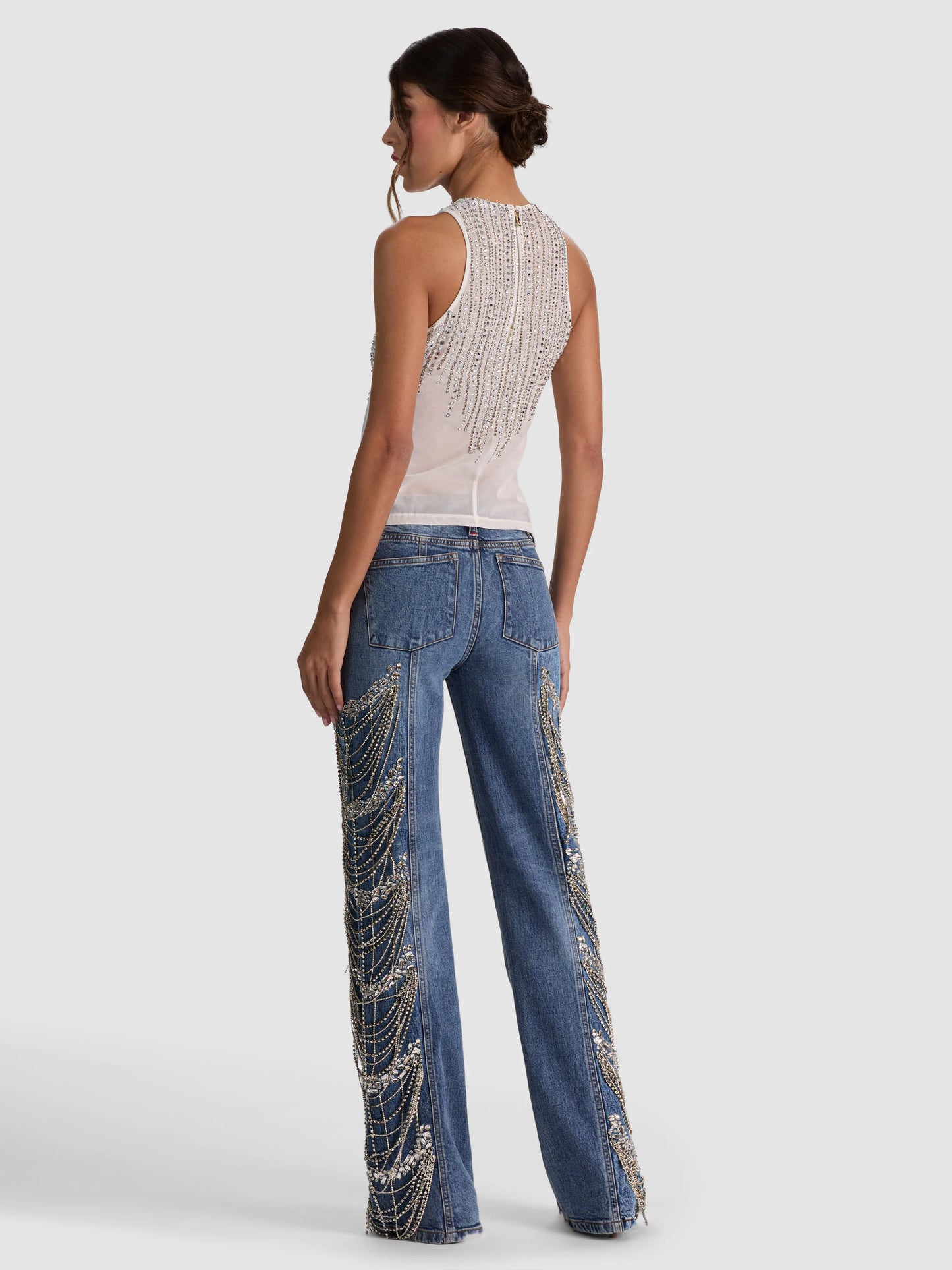 Pania Embellished Tank Off White/Clear Crystal - Alice + Olivia
