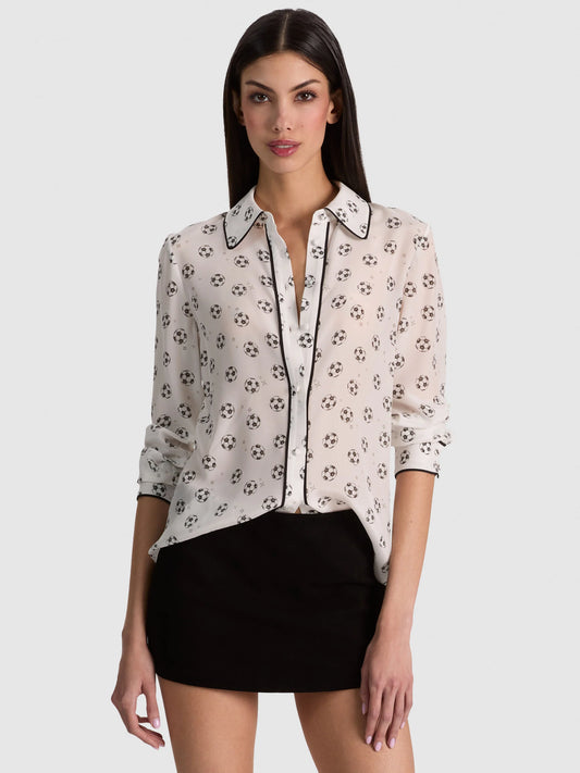 Willa Silk Blouse Go For Gold Off White - Alice + Olivia