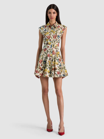 Kim Corset Shirt Dress Desert Sprigs Vanilla - Alice + Olivia