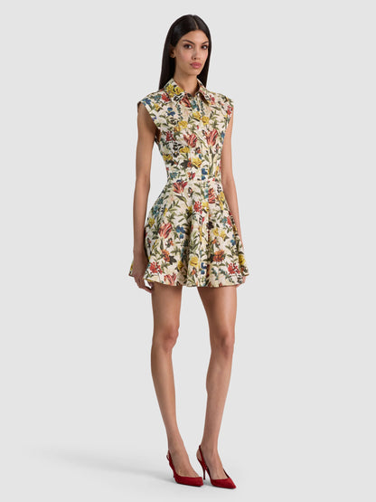 Kim Corset Shirt Dress Desert Sprigs Vanilla - Alice + Olivia