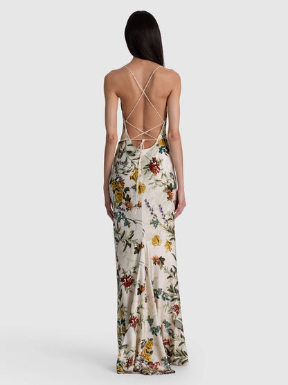 Montana Maxi Slip Dress Desert Sprigs Vanilla - Alice + Olivia