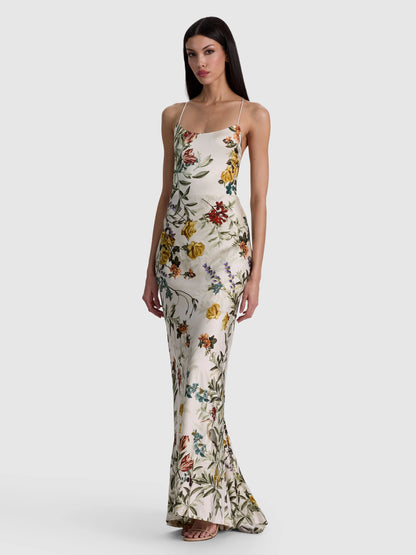 Montana Maxi Slip Dress Desert Sprigs Vanilla - Alice + Olivia