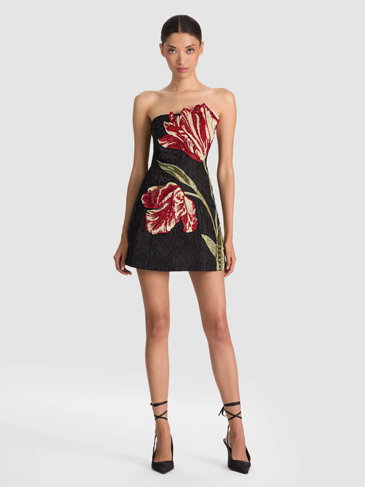 Katia Embellished Mini Dress Soft Tulip Black - Alice + Olivia