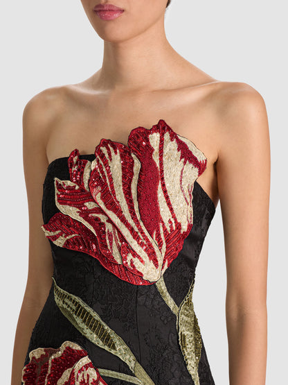 Katia Embellished Mini Dress Soft Tulip Black - Alice + Olivia