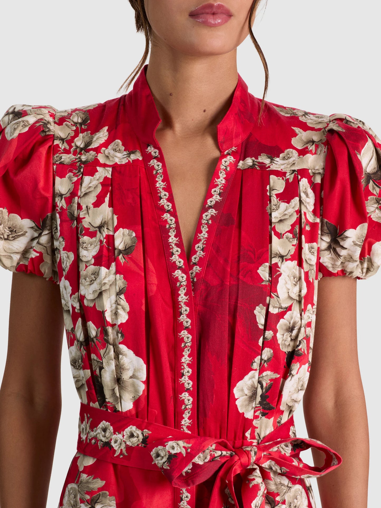 Cora Maxi Shirt Dress Rose Garden Lg Hibiscus - Alice + Olivia
