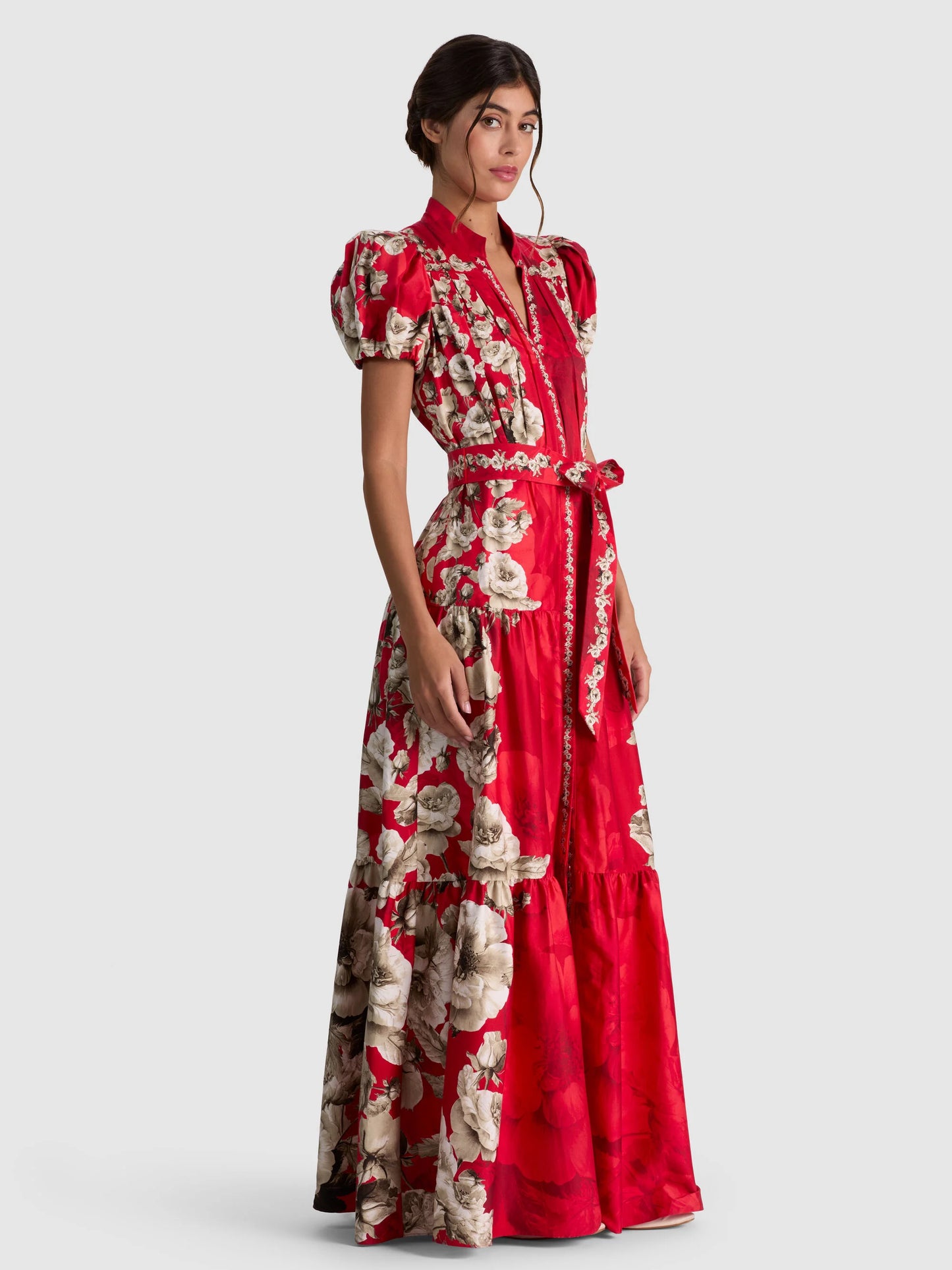 Cora Maxi Shirt Dress Rose Garden Lg Hibiscus - Alice + Olivia