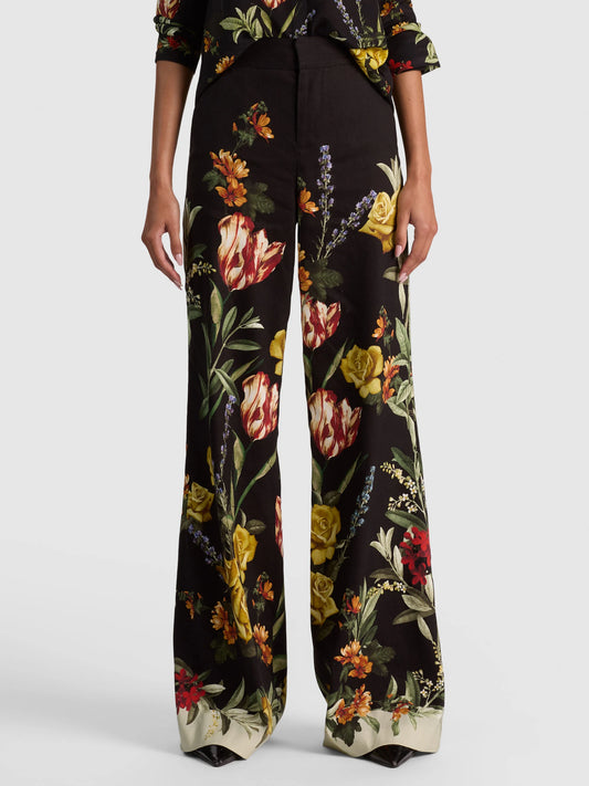 Dylan Linen Pant Desert Sprigs Black - Alice + Olivia