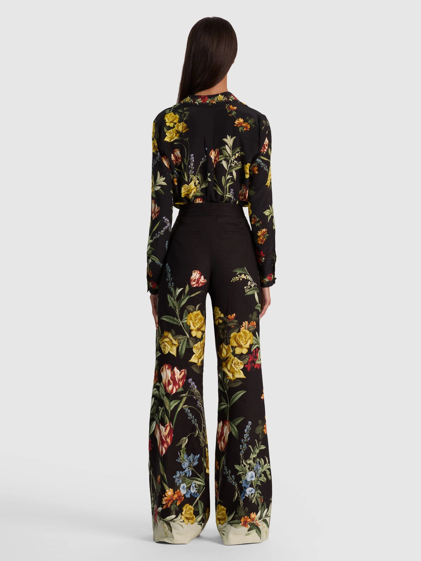 Dylan Linen Pant Desert Sprigs Black - Alice + Olivia