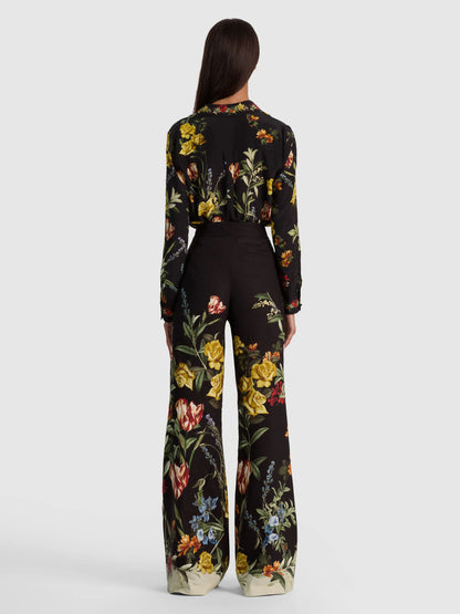 Dylan Linen Pant Desert Sprigs Black - Alice + Olivia