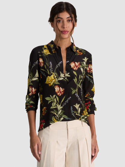 Willa Silk Blouse Desert Sprigs Black - Alice + Olivia