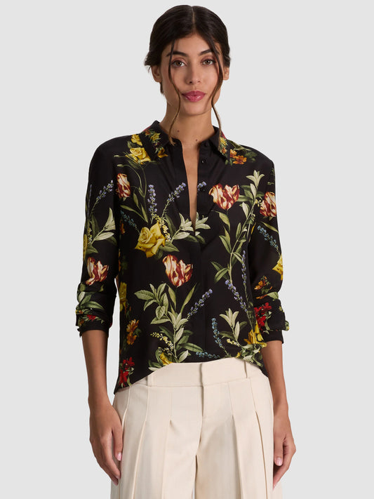 Willa Silk Blouse Desert Sprigs Black - Alice + Olivia