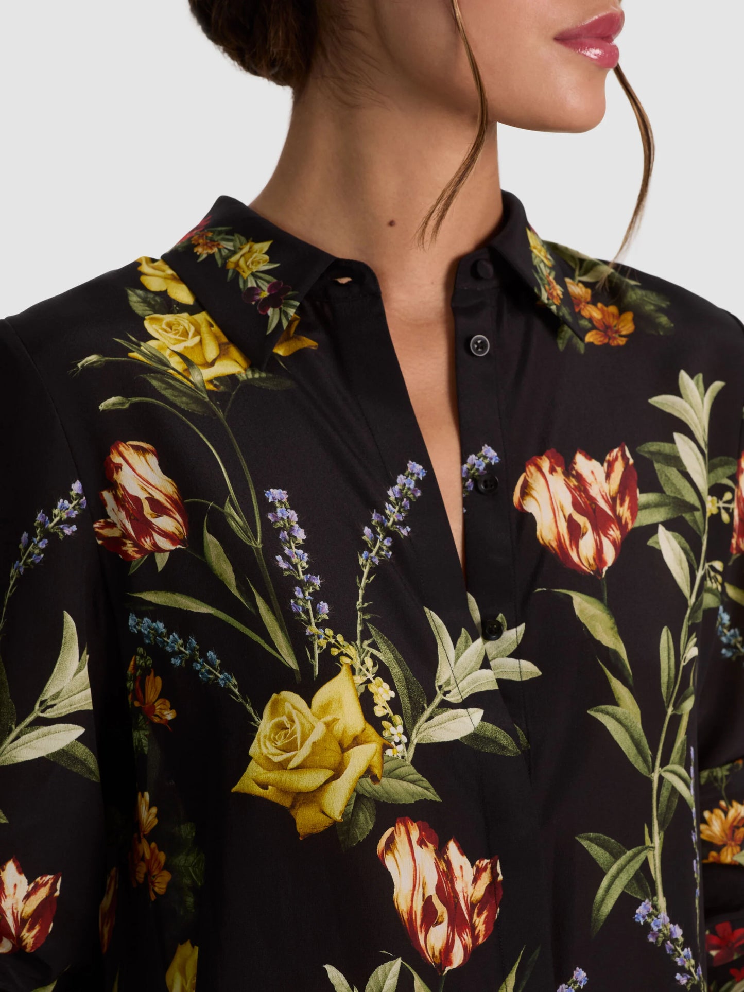 Willa Silk Blouse Desert Sprigs Black - Alice + Olivia
