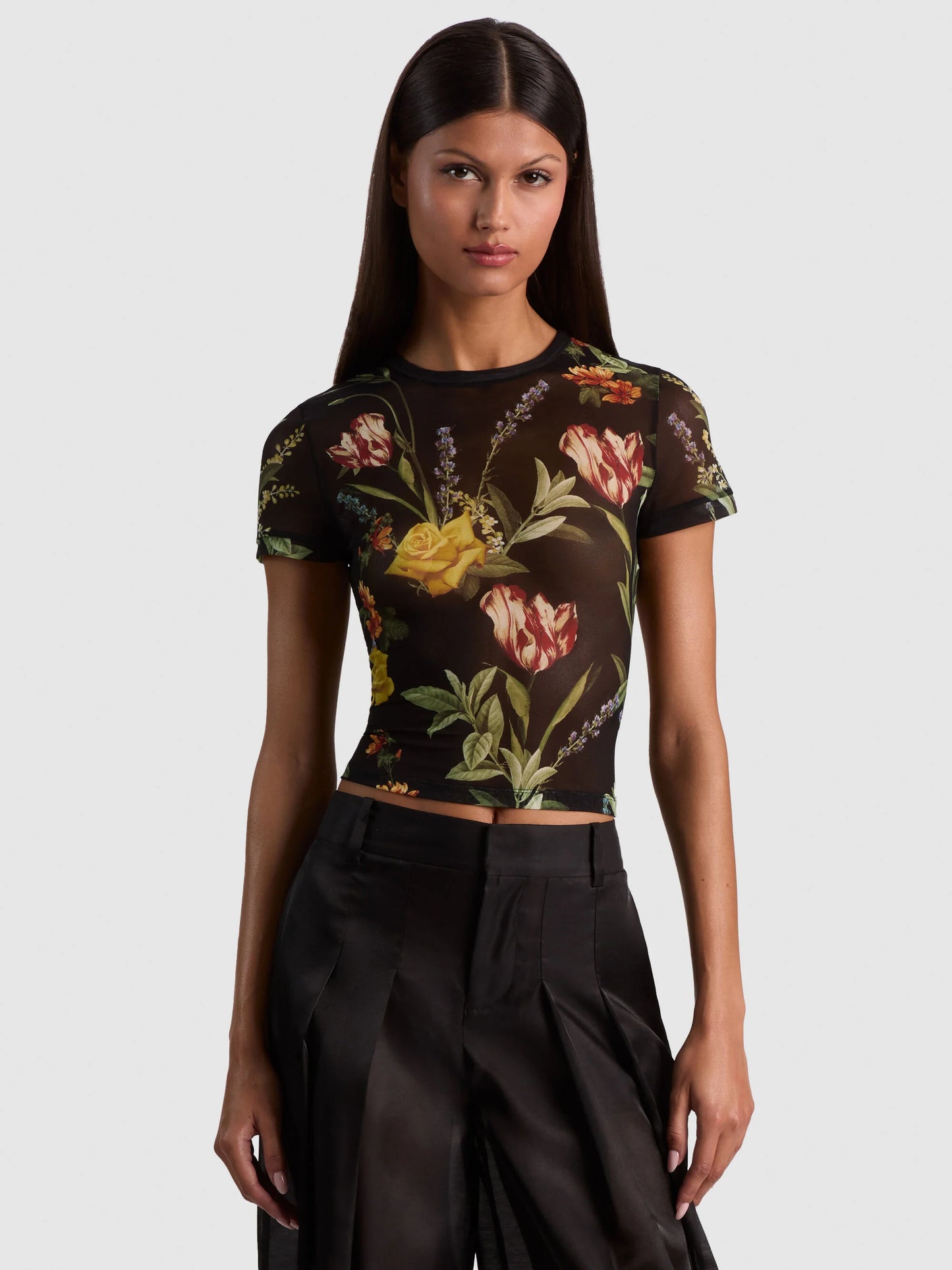 Tess Tee Desert Sprigs Black - Alice + Olivia