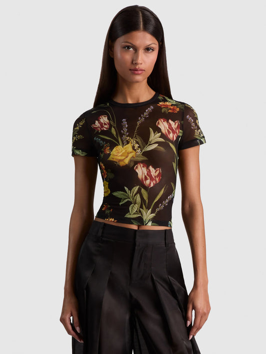 Tess Tee Desert Sprigs Black - Alice + Olivia