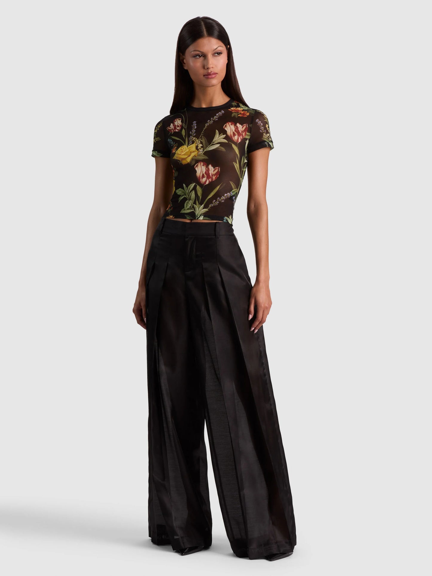 Tess Tee Desert Sprigs Black - Alice + Olivia