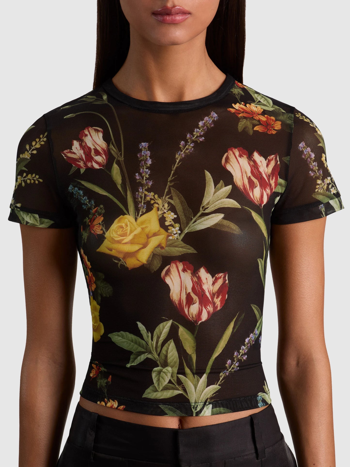 Tess Tee Desert Sprigs Black - Alice + Olivia