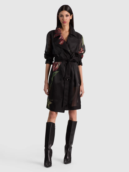 Silvia Sheer Midi Trench Soft Tulip Black - Alice + Olivia