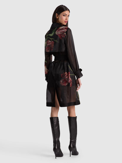 Silvia Sheer Midi Trench Soft Tulip Black - Alice + Olivia