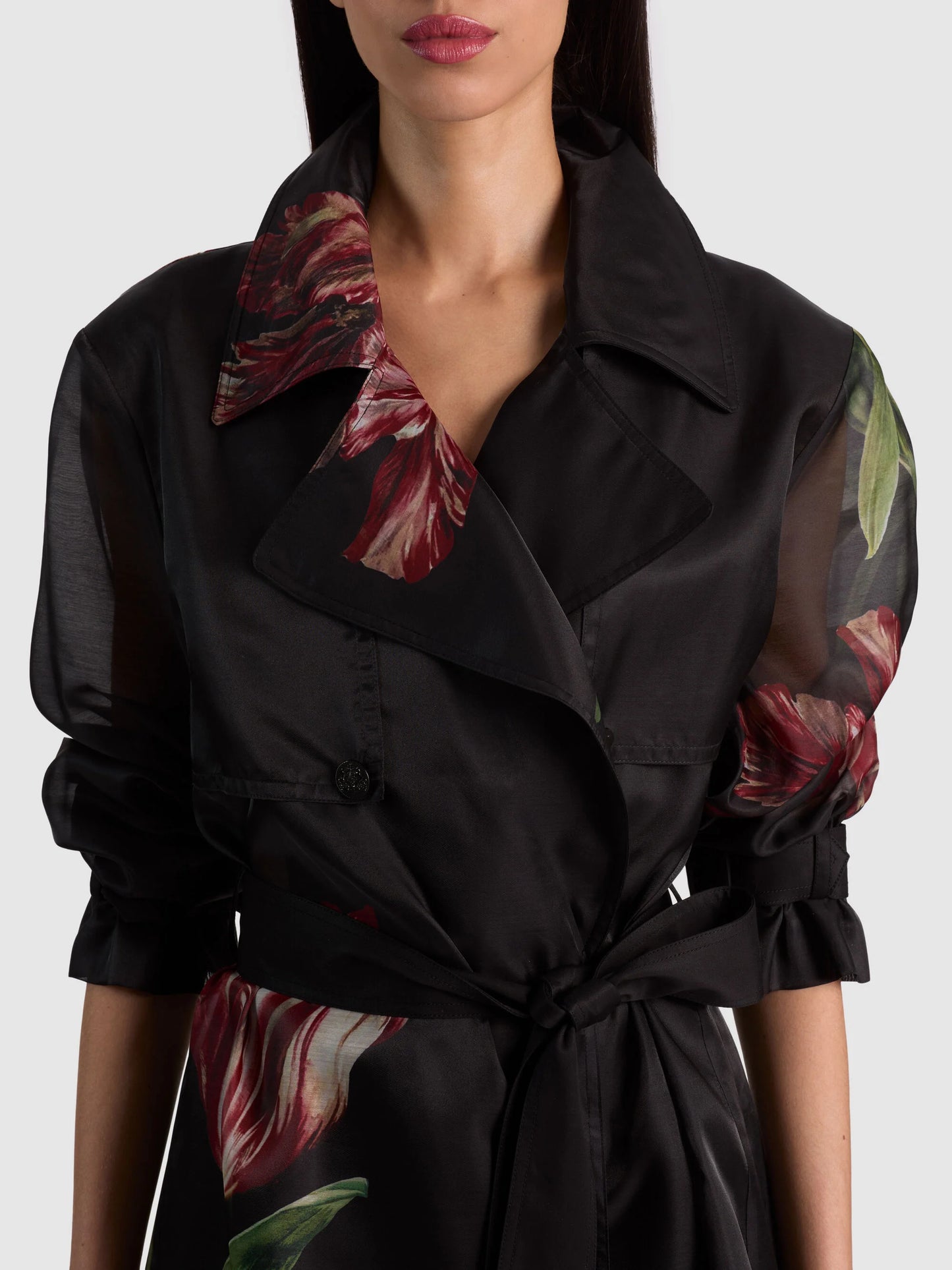 Silvia Sheer Midi Trench Soft Tulip Black - Alice + Olivia