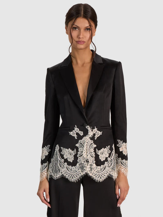 Breann Lace Fitted Blazer Black/Chino - Alice + Olivia
