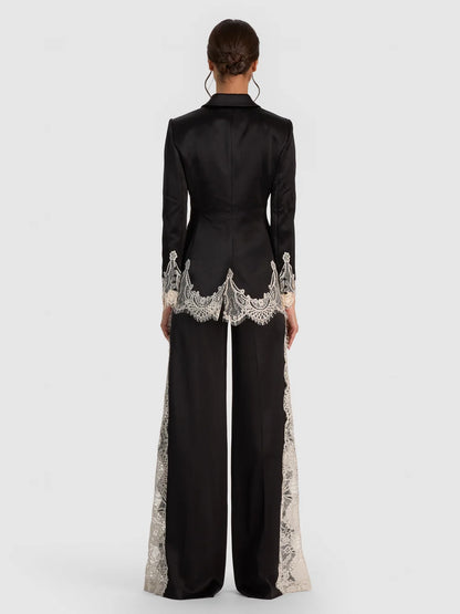 Breann Lace Fitted Blazer Black/Chino - Alice + Olivia