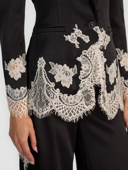 Breann Lace Fitted Blazer Black/Chino - Alice + Olivia