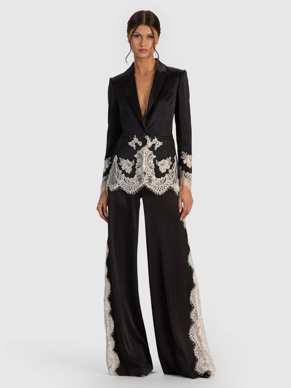 Breann Lace Fitted Blazer Black/Chino - Alice + Olivia