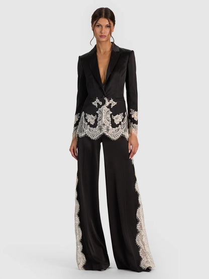 Breann Lace Fitted Blazer Black/Chino - Alice + Olivia