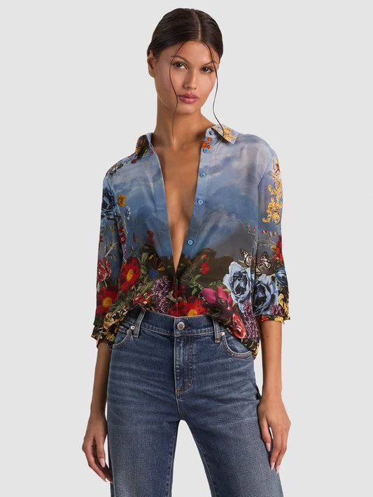 Willa Silk Blouse Alpine Dawn - Alice + Olivia
