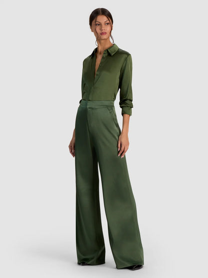 Dylan Wide Leg Pant Dark Fern - Alice + Olivia