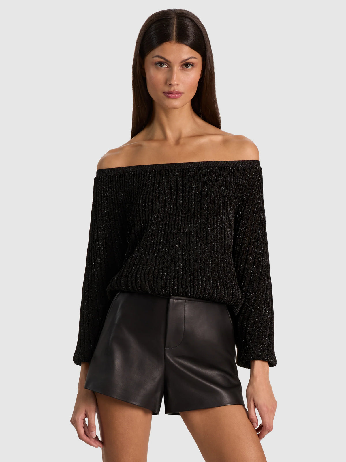 Cyril Pleated Pullover Black Metallic - Alice + Olivia