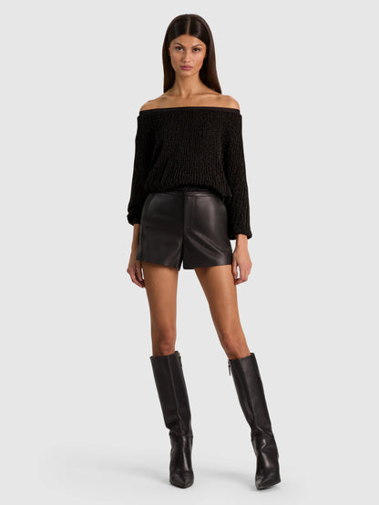 Cyril Pleated Pullover Black Metallic - Alice + Olivia