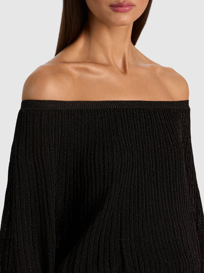 Cyril Pleated Pullover Black Metallic - Alice + Olivia