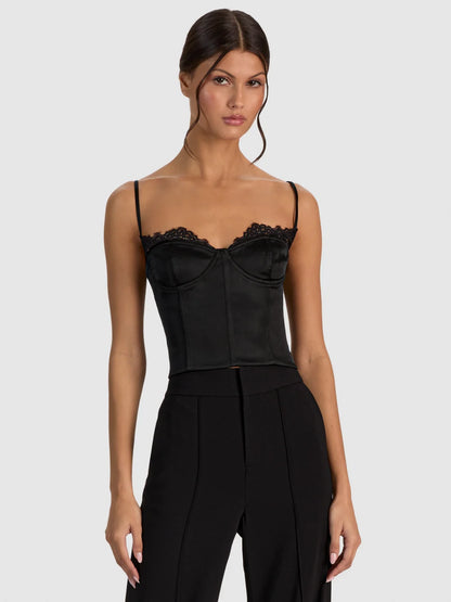 Nila Lace Corset Top Black - Alice + Olivia