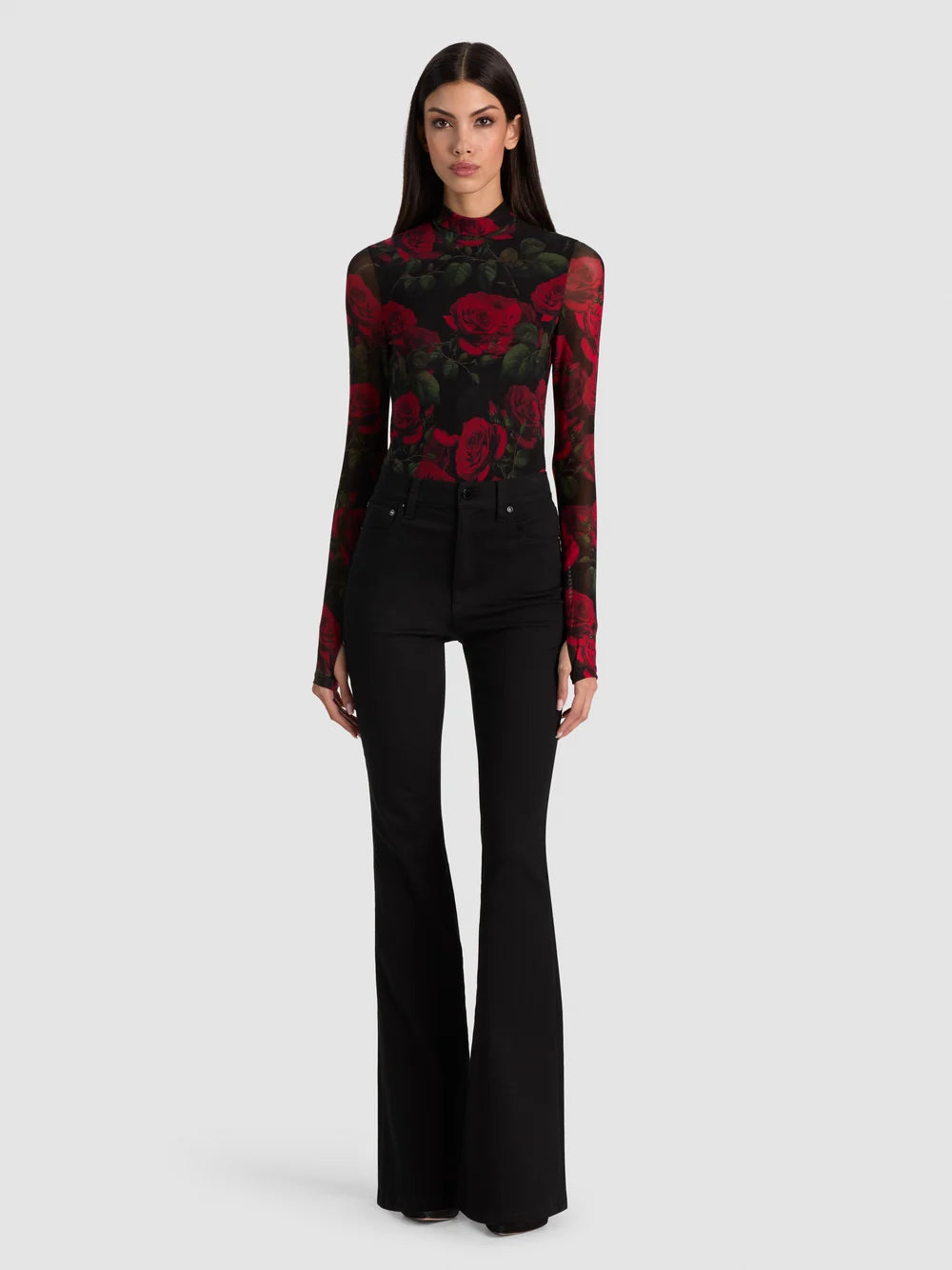 Delaina Turtleneck Bodysuit Rouge Romance Black - Alice + Olivia