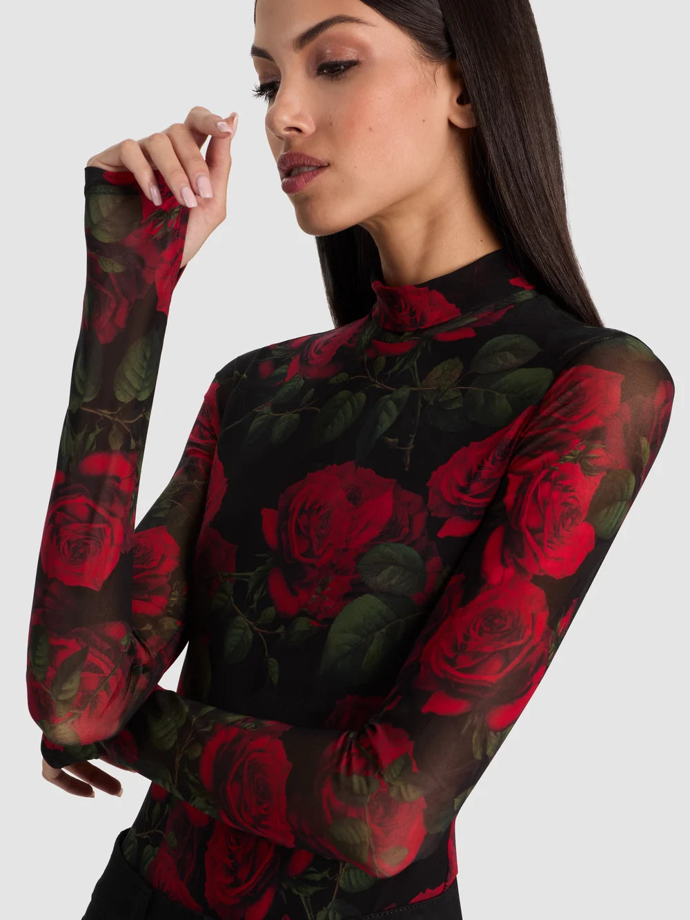 Delaina Turtleneck Bodysuit Rouge Romance Black - Alice + Olivia