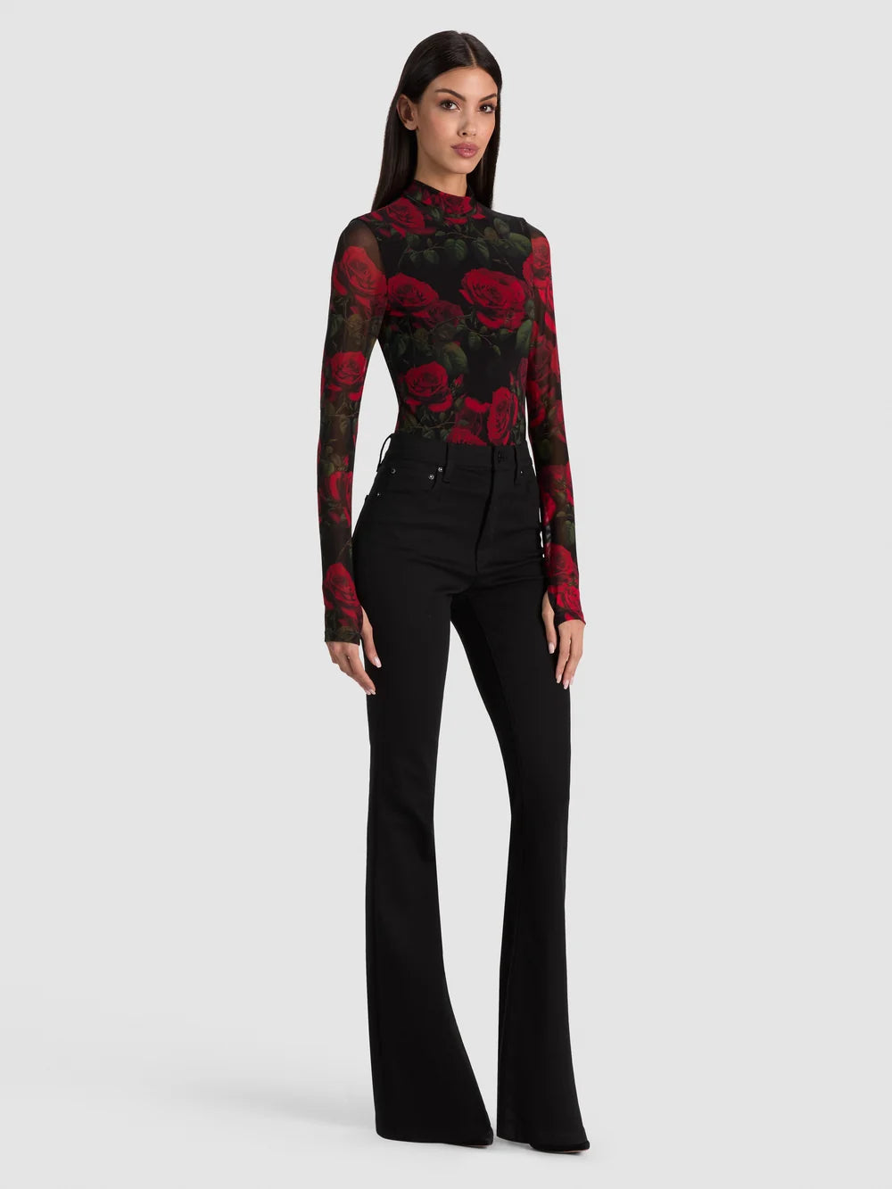 Delaina Turtleneck Bodysuit Rouge Romance Black - Alice + Olivia