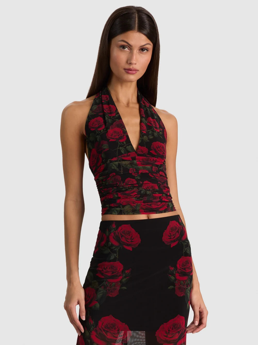 Romy Draped Top Rouge Romance Black - Alice + Olivia