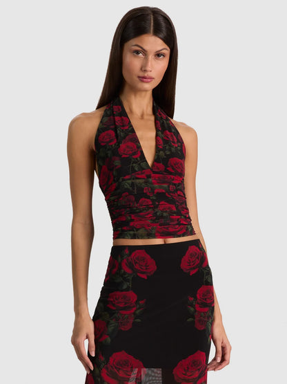 Romy Draped Top Rouge Romance Black - Alice + Olivia