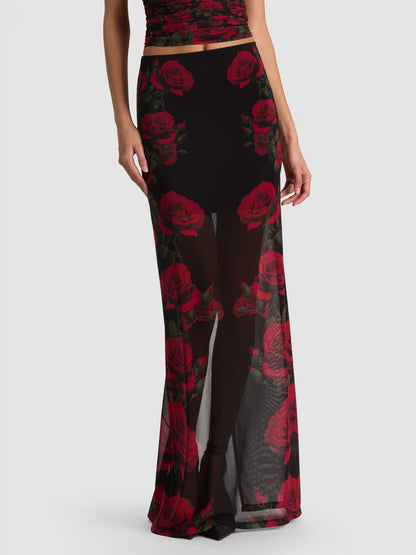 Agatha Maxi Skirt Rogue Romance Black - Alice + Olivia